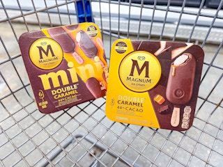 two magnum caramel ice cream bars in walmart cart