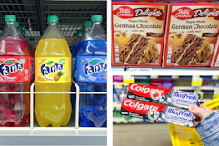 dollar general fanta, betty crocker, colgate 3-photo collage