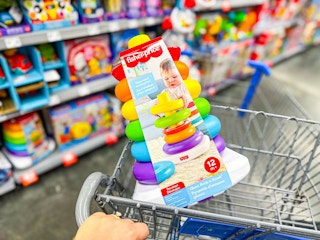 The Fisher-Price Giant Rock-a-Stack toy in Walmart shopping cart