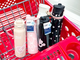 character water bottles sitting in a target cart