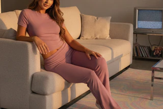 a woman wearing a lounge set