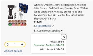 whiskey smoker set Amazon receipt