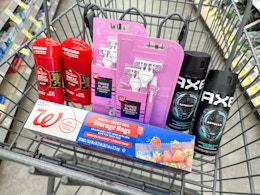 old spice axe razors and storage bags in walgreens cart