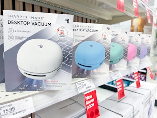 sharper image vacuums sitting on a target shelf