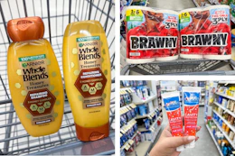walgreens garnier, crest, brawny 3-photo collage