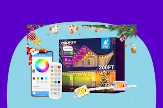  POOFZY Permanent Outdoor Lights for House on a blue background.