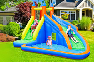 Lifestyle image of the Costway Inflatable Water Slide Mighty Bounce House Castle Splash Pool 