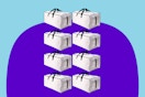 Eight clear moving bags with black handles