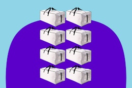 Eight clear moving bags with black handles