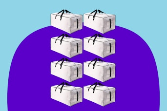 Eight clear moving bags with black handles