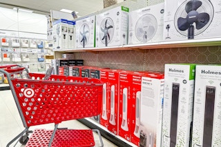 target cart parked in front of fans at target
