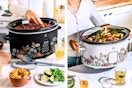 2 lifestyle images of Beautiful 6 Qt Programmable Slow Cooker in wildflower prints