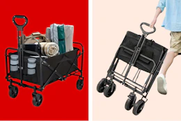 2 stock images of a heavy duty folding wagon from Aliexpress