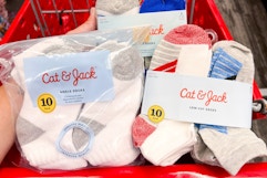 cat & jack kids socks packs sitting in a target cart