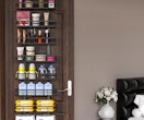 an over-the-door organizer on a wooden door