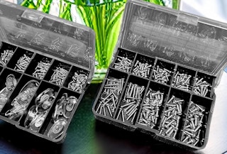 eyeglass screws and attachments in two cases