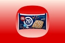 a fiber one baked bar on a red background