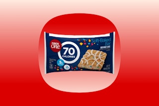 a fiber one baked bar on a red background