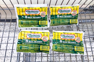 publix nathans famous skinless beef franks in a cart