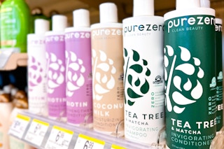 a walgreens shelf with purezero shampoo conditioner