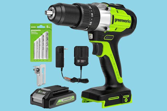 Greenworks Brushless Hammer Drill, Priced at $58 on Amazon card image