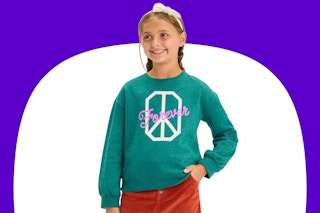 Forever and peace sign on teal sweatshirt