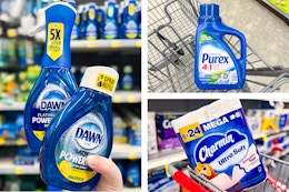 collage with dawn, purex, and charmin