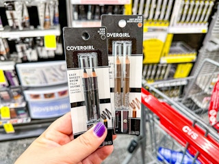 covergirl easy breezy brow pencils next to a cvs shopping cart
