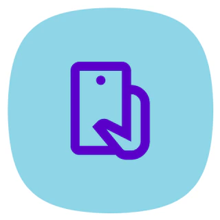 A hand holding a phone icon - Purple on Light Blue