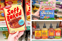 dollar tree betty crocker, mike and ike, flavor boss 3-photo collage