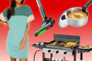 women's color block dress, grill griddle, stick vacuum, and carote cooking pot