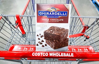 brownie mix in a cart at costco