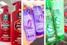 collage image of garnier, loreal elvive, and old spice shampoo