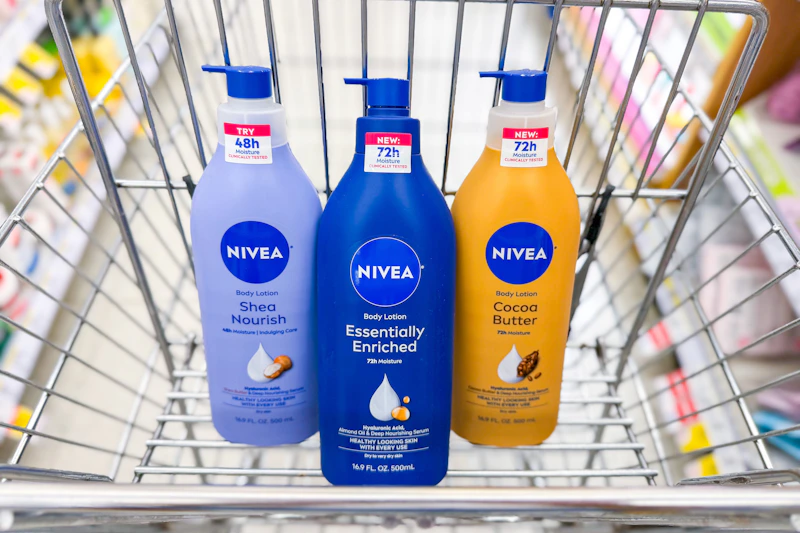 Nivea body lotions in a shopping cart