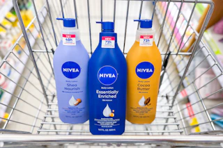 Nivea body lotions in a shopping cart