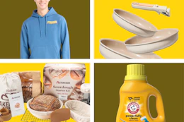 marvel hoodie, sourdough kit, Arm & Hammer laundry detergent, Ceramic Pan Set