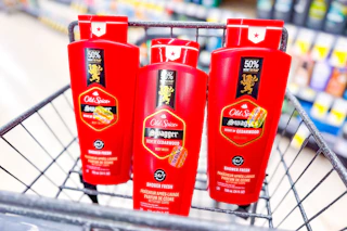 3 old spice body washes in a cart