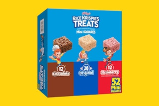 A variety pack of Rice Krispies Treats that includes plain, chocolate, and strawberry flavors