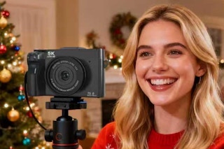 woman using camera at Christmas event