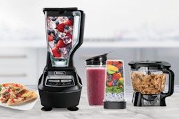 a Ninja blender and food processor on a kitchen counter