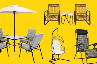 a collage of costway patio furniture