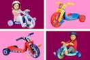 4 stock images of character Fly Wheel tricycles: Diisney Frozen, Paw Patrol, Spidey & Bluey