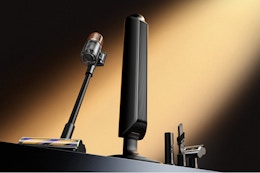 DREAME Z20 Station Cordless Stick Vacuum Cleaner in a dark room.