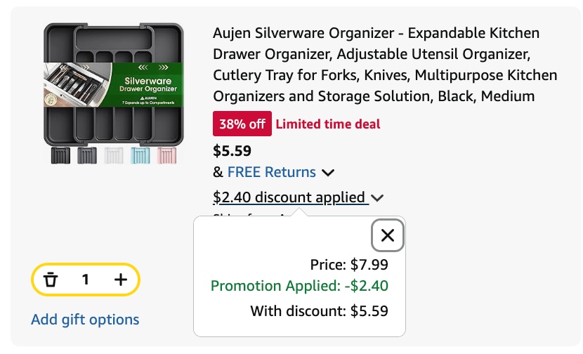 Silverware organizer Amazon receipt