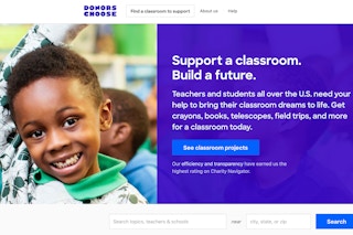 A screenshot from the Donors Choose website page
