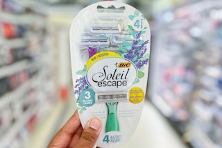 hand holding pack of BIC Soleil Escape razors