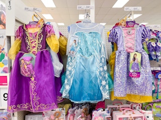 disney dresses sitting on a target shelf