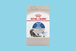 a package of cat food on a blue background