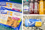 perdue, sparkling ice, and pillsbury side by side