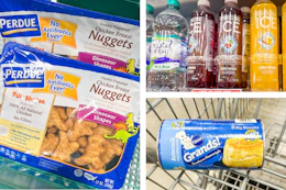 perdue, sparkling ice, and pillsbury side by side